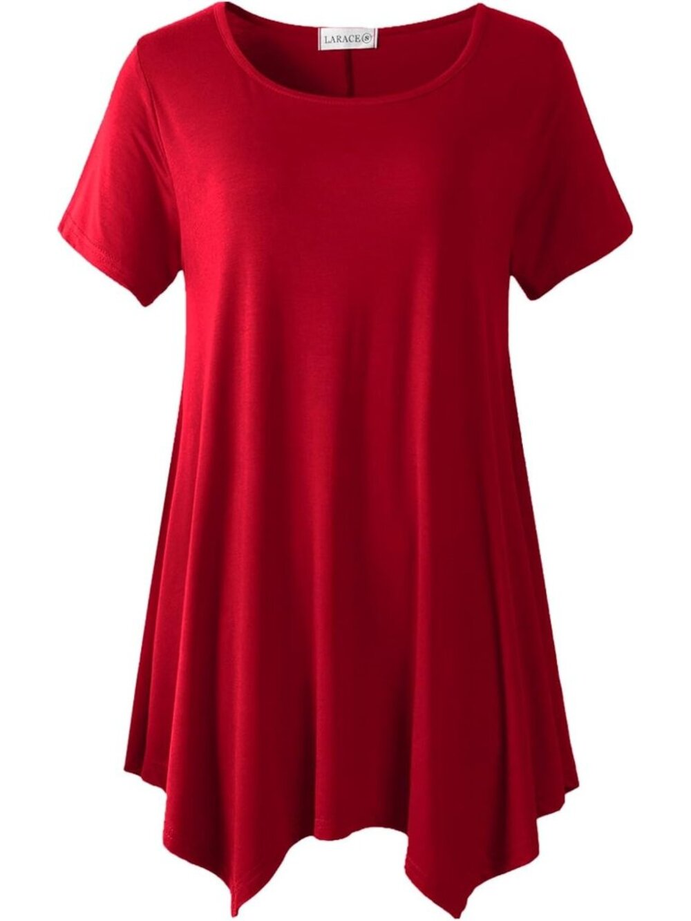 〽️ Women Red Short Sleeve Asymmetrical Tunic Casual Summer Blouse Top
